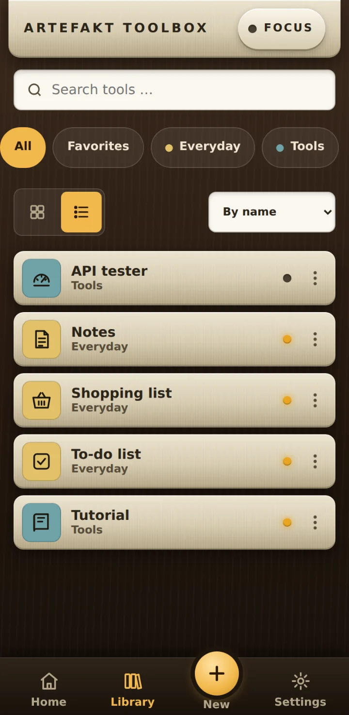 The library as a list with filters, search and sorting
